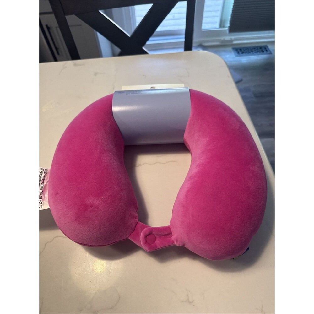 Memory Foam Neck Pillow Adjustable Thickness Travel Support Magenta Comfort